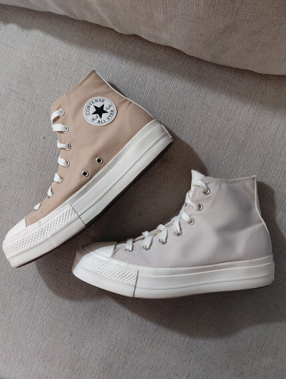 Converse All Star High-Top Platform Sneakers in Tan and Light Purple Women's 10
